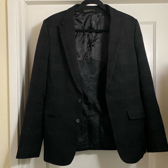 Zara Man Black Gingham Checker Pattern Cotton Wool Blend blazer suit jacket - Picture 4 of 15
